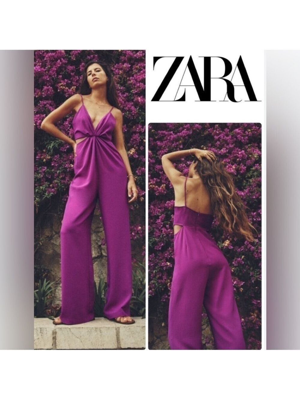 Zara purple cutout spaghetti strap V-neck jumpsuit Sz XS NWT